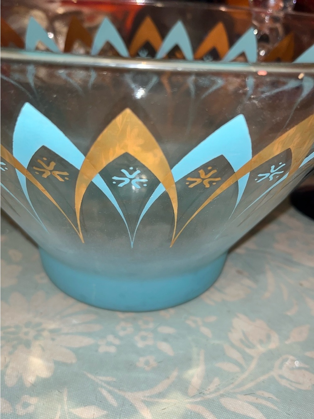 Pyrex Turquoise and Gold Decorative Mixing Bowl